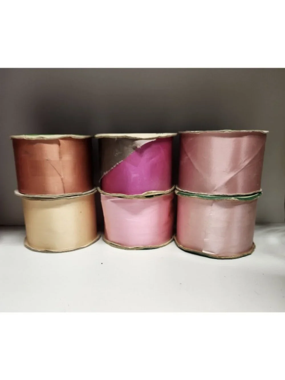 6 Rolls Vintage Florist Ribbon 50 yards Satin Pink Cream Crafts Lot